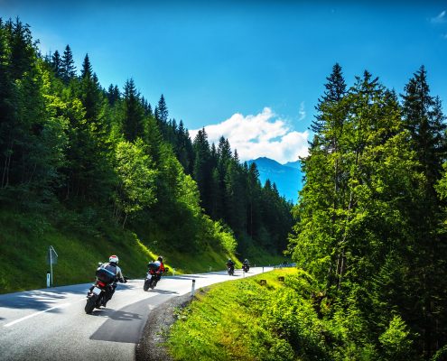Bikers in mountainous tour